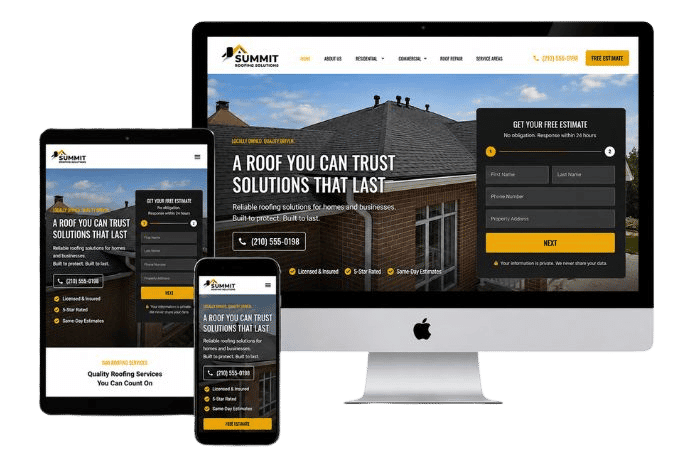 A portfolio mockup of a roofing website design agency