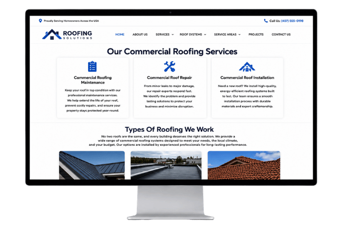 A mockup of a Roofing website