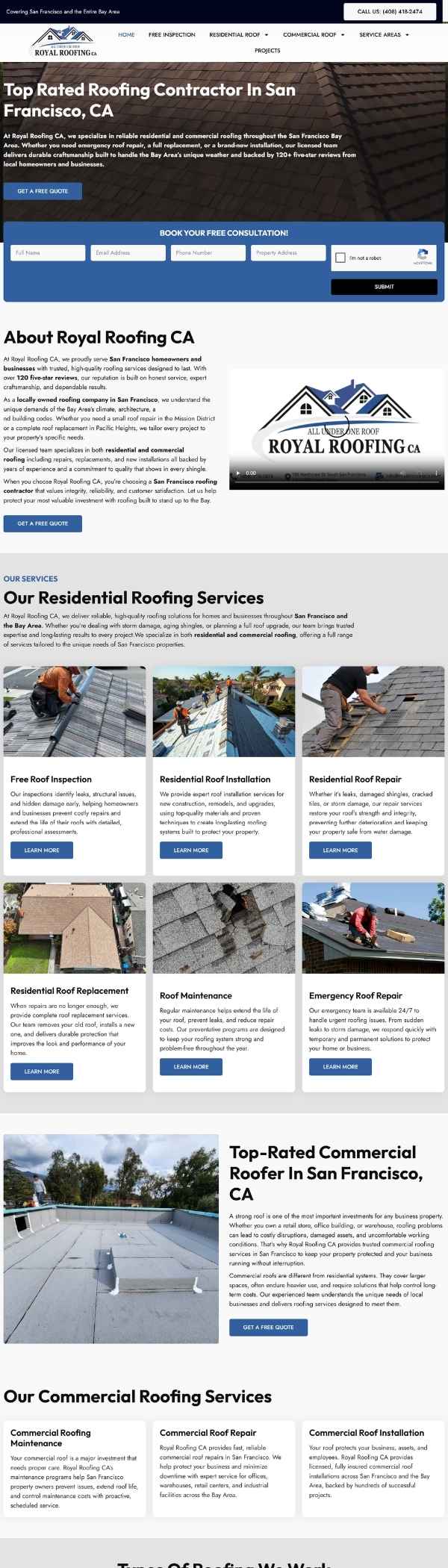 Local roofer website with a responsive homepage