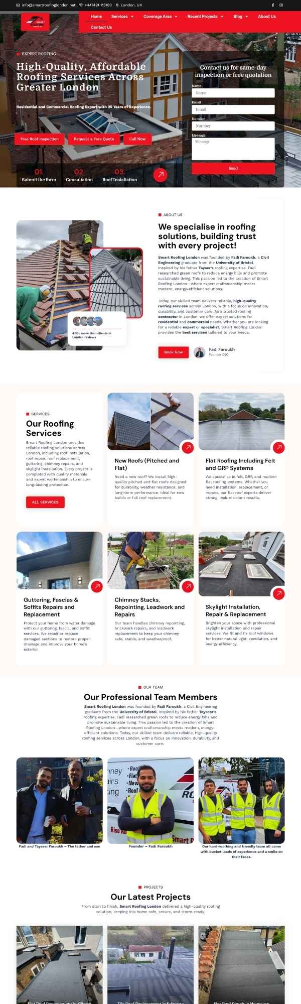 Homepage example of a modern roofing website