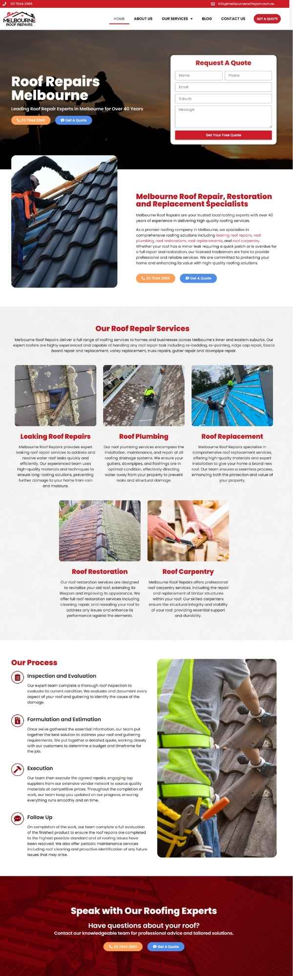 Professional roofing website with a custom design