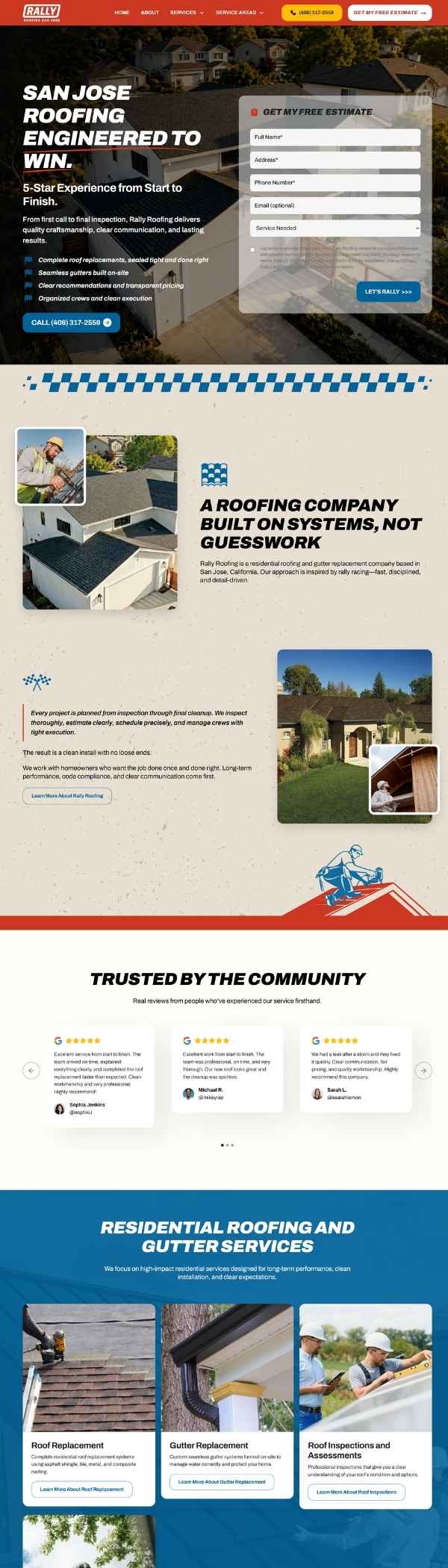 Roofing services website with a responsive homepage